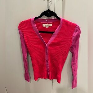 Pink and red colorblock v neck cardigan
